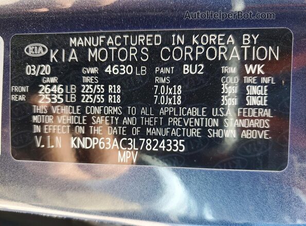 KNDP63AC3L7824335 2020 KIA SPORTAGE Blue Սալոնի 360 աստիճան տեսք