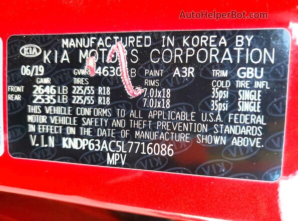 KNDP63AC5L7716086 2020 KIA SPORTAGE Red Շարժիչի բաժամունքի տեսք