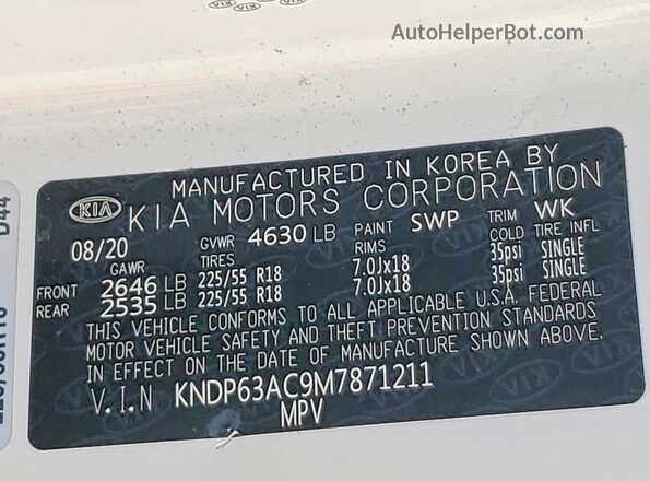 KNDP63AC9M7871211 2021 KIA SPORTAGE White სალონის 360-გრადუსიანი ხედი