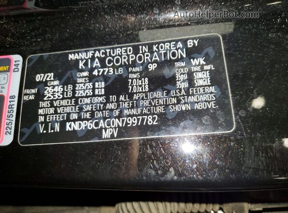 KNDP6CAC0N7997782 2022 KIA SPORTAGE Black VIN კოდის სტიკერის ხედი