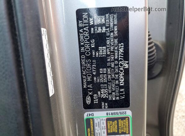 KNDP6CAC2L7779615 2020 KIA SPORTAGE Silver VIN კოდის სტიკერის ხედი