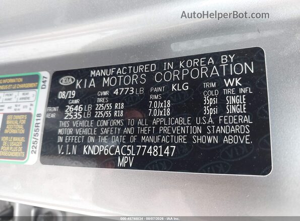 KNDP6CAC5L7748147 2020 KIA SPORTAGE Gray Вид підкапотного простору