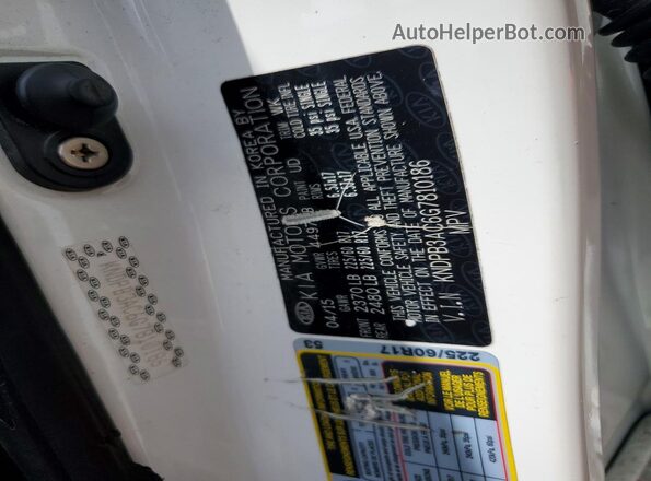 KNDPB3AC6G7810186 2016 KIA SPORTAGE White VIN sticker view