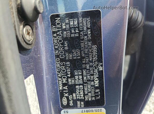 KNDPB3AC7G7809998 2016 KIA SPORTAGE Blue Widok komory silnika