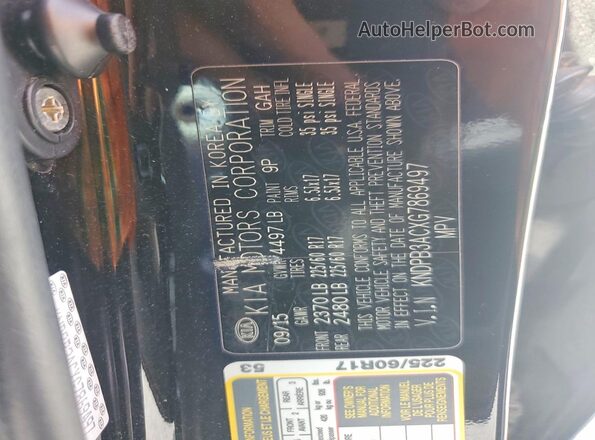 KNDPB3ACXG7869497 2016 KIA SPORTAGE Black Widok naklejki z numerem VIN