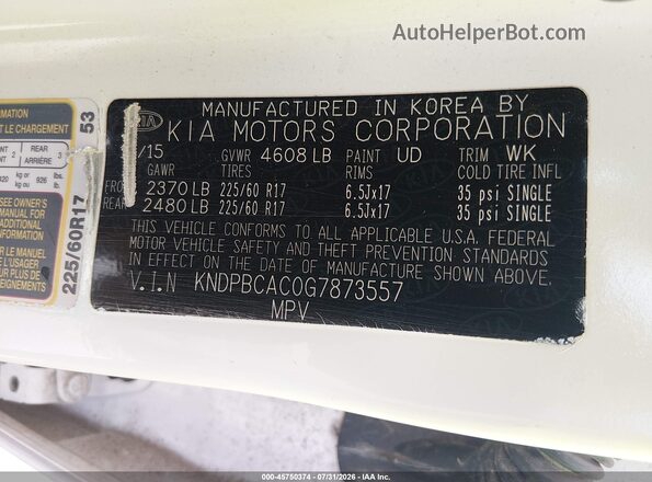KNDPBCAC0G7873557 2016 KIA SPORTAGE White Engine compartment view