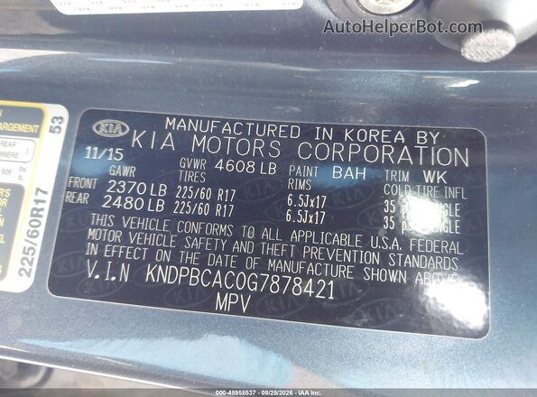 KNDPBCAC0G7878421 2016 KIA SPORTAGE Blue Вид підкапотного простору