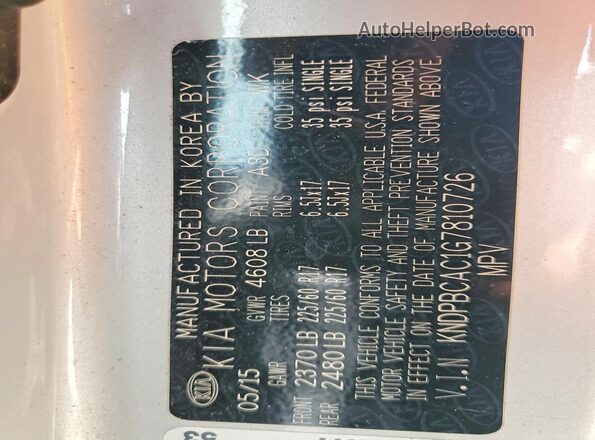 KNDPBCAC1G7810726 2016 KIA SPORTAGE Silver VIN sticker view