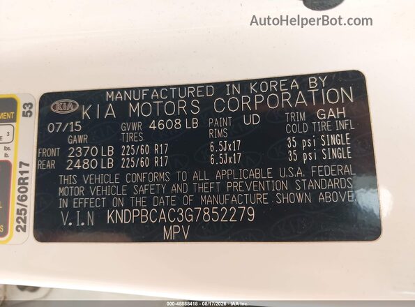 KNDPBCAC3G7852279 2016 KIA SPORTAGE White Engine compartment view