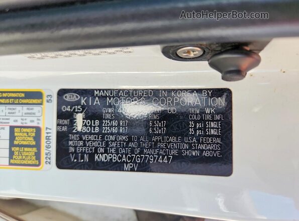 KNDPBCAC7G7797447 2016 KIA SPORTAGE White ძრავის განყოფილების ხედი