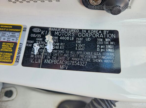 KNDPBCAC9G7854327 2016 KIA SPORTAGE White Widok naklejki z numerem VIN