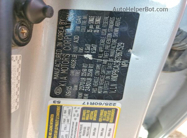 KNDPBCAC9G7867529 2016 KIA SPORTAGE Silver VIN sticker view
