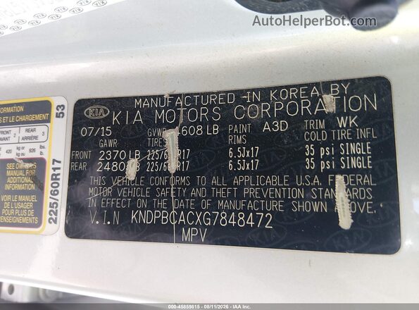 KNDPBCACXG7848472 2016 KIA SPORTAGE Silver ძრავის განყოფილების ხედი