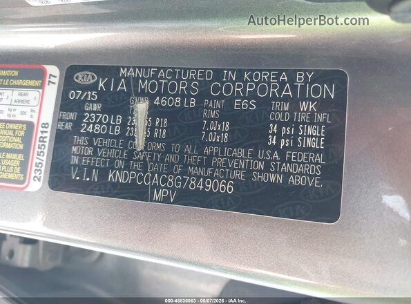 KNDPCCAC8G7849066 2016 KIA SPORTAGE Silver Vista del compartimento del motor