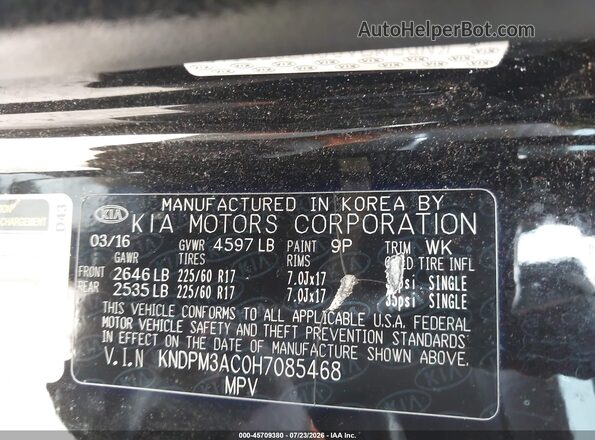 KNDPM3AC0H7085468 2017 KIA SPORTAGE Black Widok komory silnika