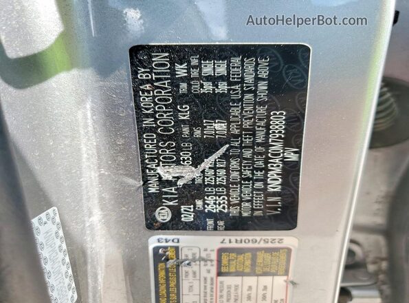 KNDPM3AC0M7938803 2021 KIA SPORTAGE Silver VIN կոդի պիտակի տեսք