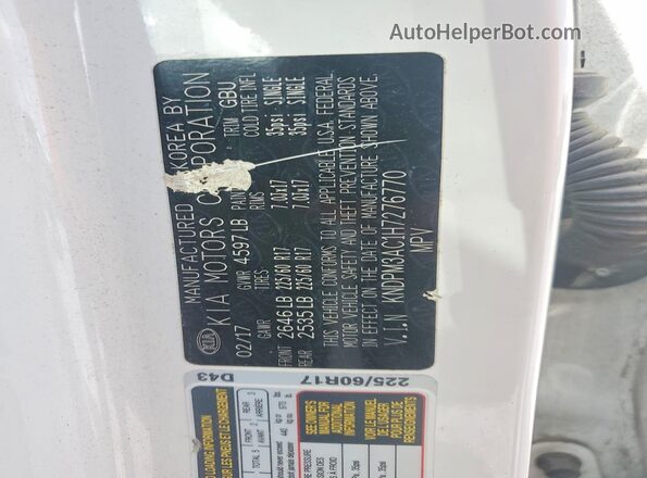 KNDPM3AC1H7276770 2017 KIA SPORTAGE White VIN კოდის სტიკერის ხედი