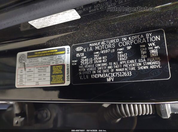 KNDPM3AC1K7512633 2019 KIA SPORTAGE Black ძრავის განყოფილების ხედი