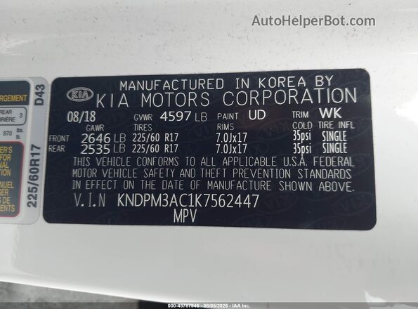 KNDPM3AC1K7562447 2019 KIA SPORTAGE White Widok komory silnika