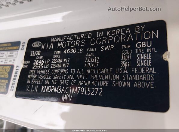 KNDPM3AC1M7915272 2021 KIA SPORTAGE Белый Вид подкапотного пространства