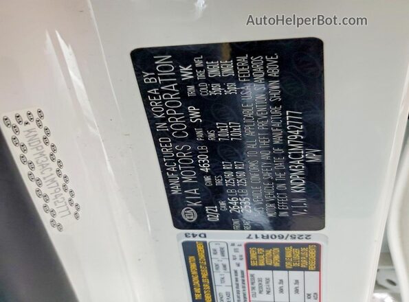 KNDPM3AC1M7942777 2021 KIA SPORTAGE White Панорамний вид салону 360°