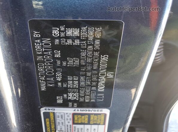 KNDPM3AC1N7007065 2022 KIA SPORTAGE Синий Панорамный вид салона 360°