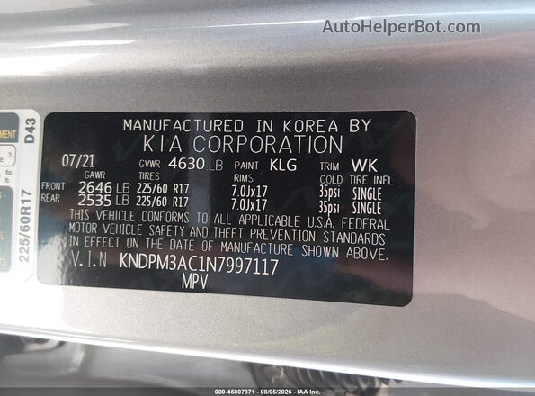 KNDPM3AC1N7997117 2022 KIA SPORTAGE Silver Vista del compartimento del motor