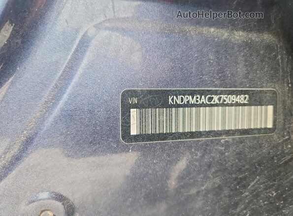 KNDPM3AC2K7509482 2019 KIA SPORTAGE Blue VIN կոդի պիտակի տեսք