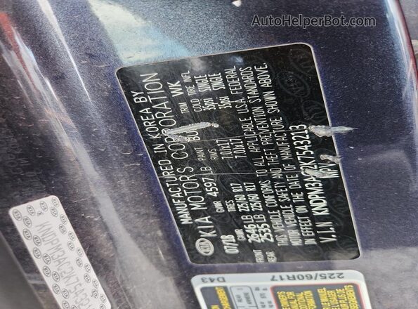 KNDPM3AC2K7543213 2019 KIA SPORTAGE Blue VIN კოდის სტიკერის ხედი