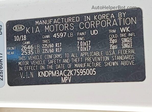 KNDPM3AC2K7595005 2019 KIA SPORTAGE White Սալոնի 360 աստիճան տեսք