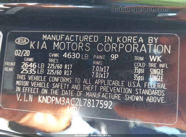 KNDPM3AC2L7817592 2020 KIA SPORTAGE Black ძრავის განყოფილების ხედი