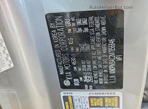 KNDPM3AC2M7856846 2021 KIA SPORTAGE Silver VIN կոդի պիտակի տեսք