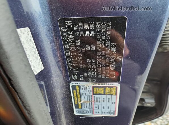 KNDPM3AC3H7240983 2017 KIA SPORTAGE Blue VIN sticker view