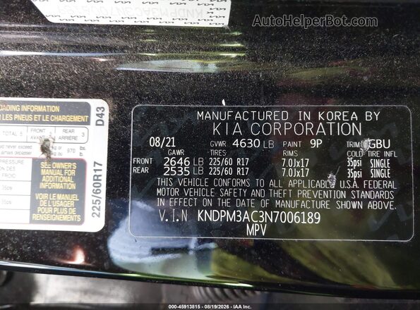 KNDPM3AC3N7006189 2022 KIA SPORTAGE Black Widok komory silnika