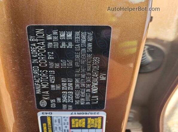 KNDPM3AC4H7087689 2017 KIA SPORTAGE Gold VIN sticker view