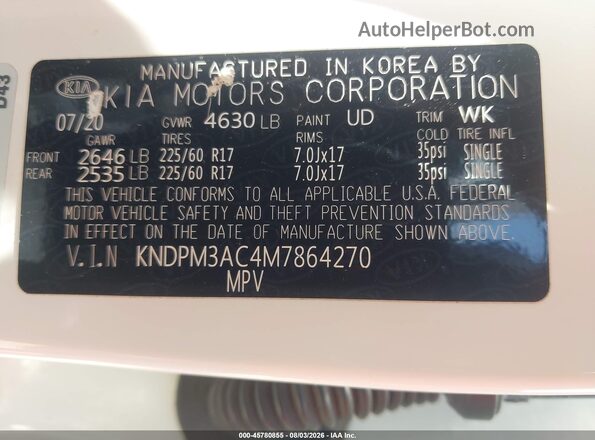 KNDPM3AC4M7864270 2021 KIA SPORTAGE White Engine compartment view