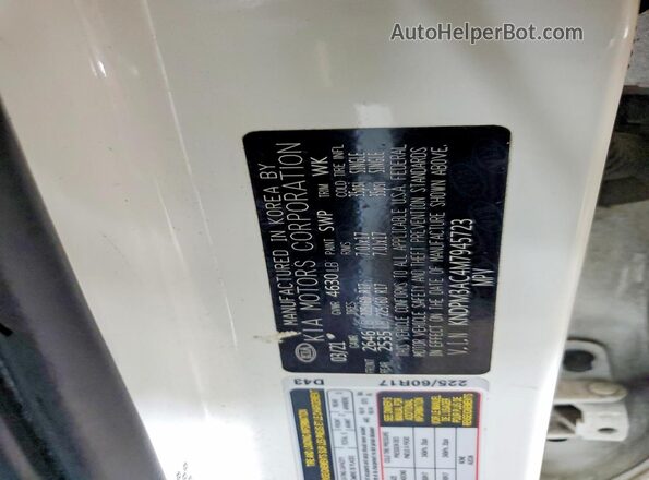 KNDPM3AC4M7945723 2021 KIA SPORTAGE White Vista de la etiqueta del VIN