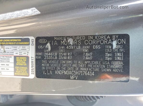 KNDPM3AC5H7176414 2017 KIA SPORTAGE Gray Vista de la etiqueta del VIN