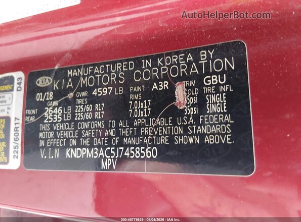 KNDPM3AC5J7458560 2018 KIA SPORTAGE Красный Вид подкапотного пространства