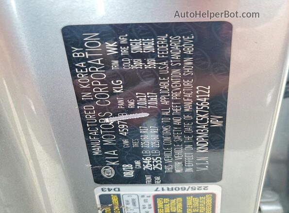 KNDPM3AC5K7564122 2019 KIA SPORTAGE Charcoal Widok naklejki z numerem VIN