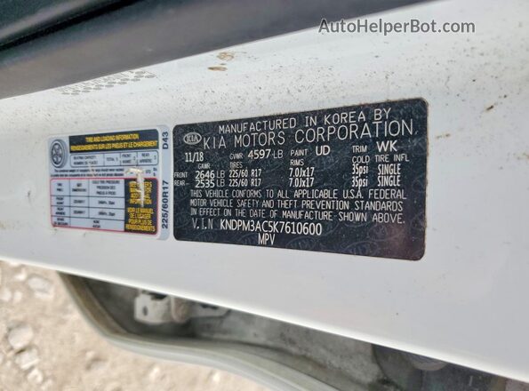 KNDPM3AC5K7610600 2019 KIA SPORTAGE White 