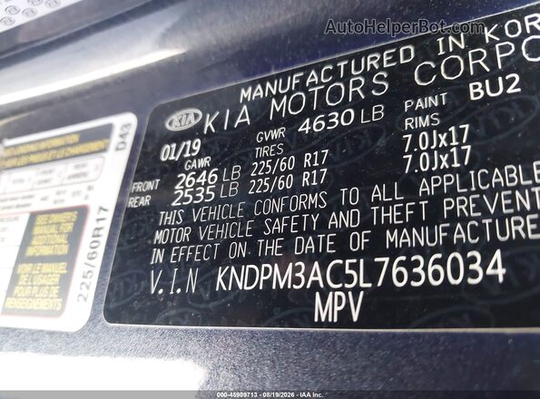KNDPM3AC5L7636034 2020 KIA SPORTAGE Blue ძრავის განყოფილების ხედი