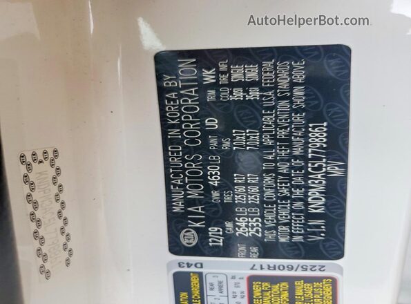 KNDPM3AC5L7798861 2020 KIA SPORTAGE White Widok naklejki z numerem VIN