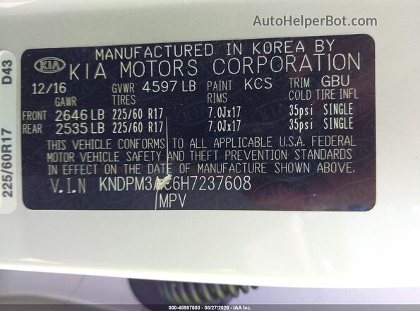 KNDPM3AC6H7237608 2017 KIA SPORTAGE Silver Вид підкапотного простору