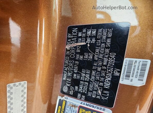 KNDPM3AC6J7319540 2018 KIA SPORTAGE Tan Вид наклейки з VIN-кодом