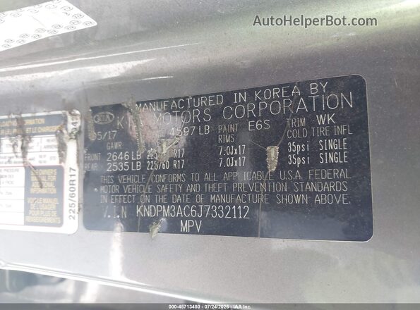 KNDPM3AC6J7332112 2018 KIA SPORTAGE Серый Вид подкапотного пространства