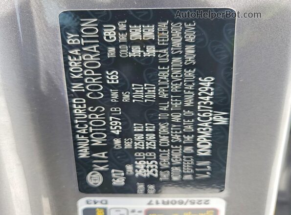 KNDPM3AC6J7342946 2018 KIA SPORTAGE Gray Вид наклейки з VIN-кодом