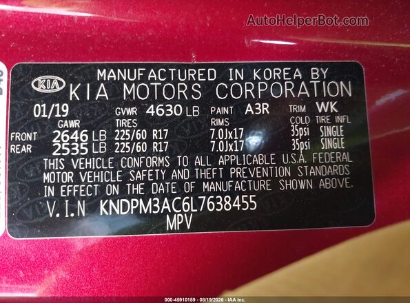 KNDPM3AC6L7638455 2020 KIA SPORTAGE Maroon Շարժիչի բաժամունքի տեսք