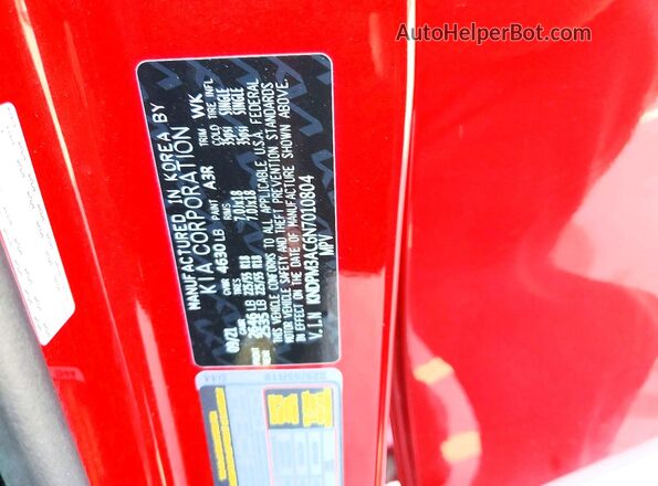 KNDPM3AC6N7010804 2022 KIA SPORTAGE Red Widok naklejki z numerem VIN