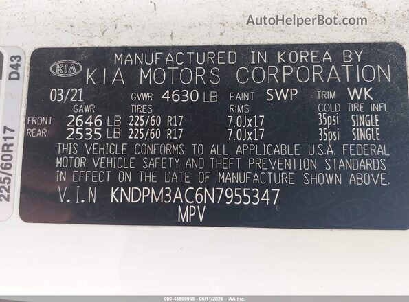 KNDPM3AC6N7955347 2022 KIA SPORTAGE White Engine compartment view